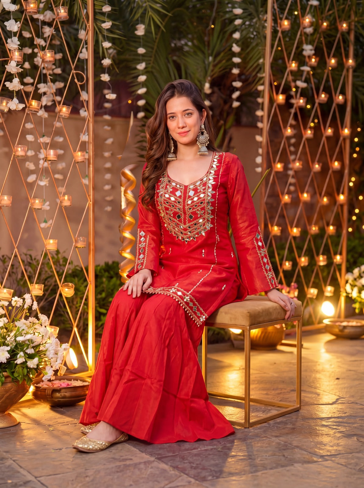 Royale Rust Orange Roman Silk Kurta Pant