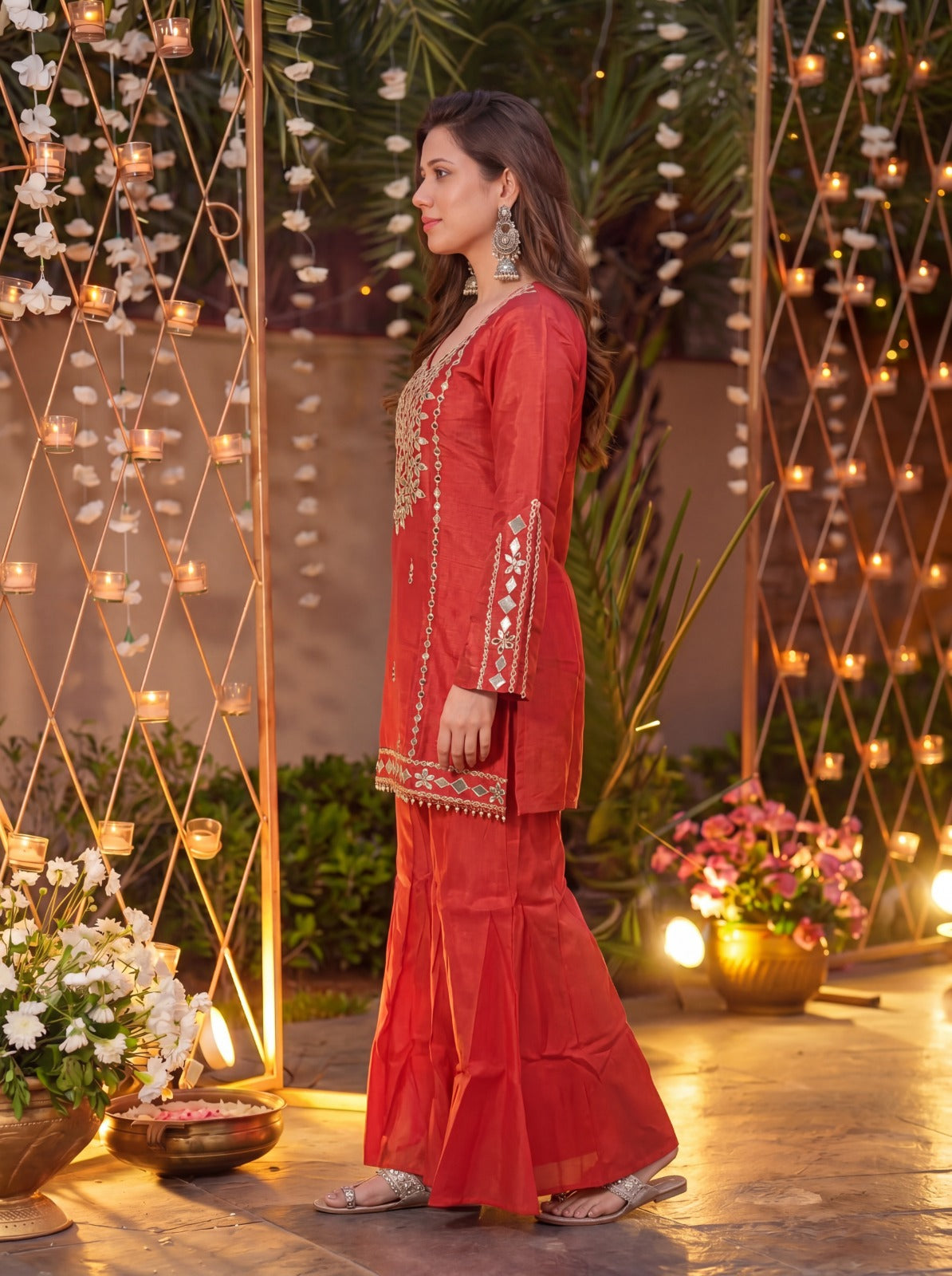 Royale Rust Orange Roman Silk Kurta Pant