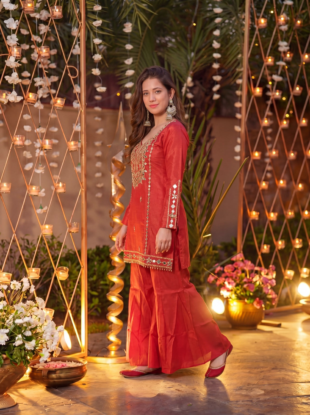 Royale Rust Orange Roman Silk Kurta Pant