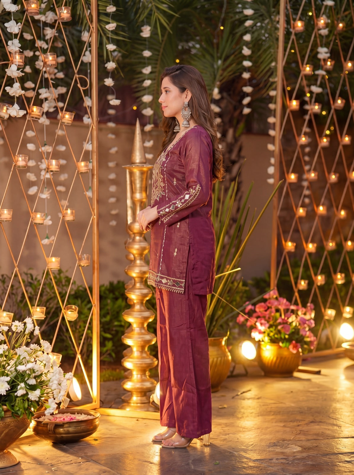Royale Wine Roman Silk Kurta Pant