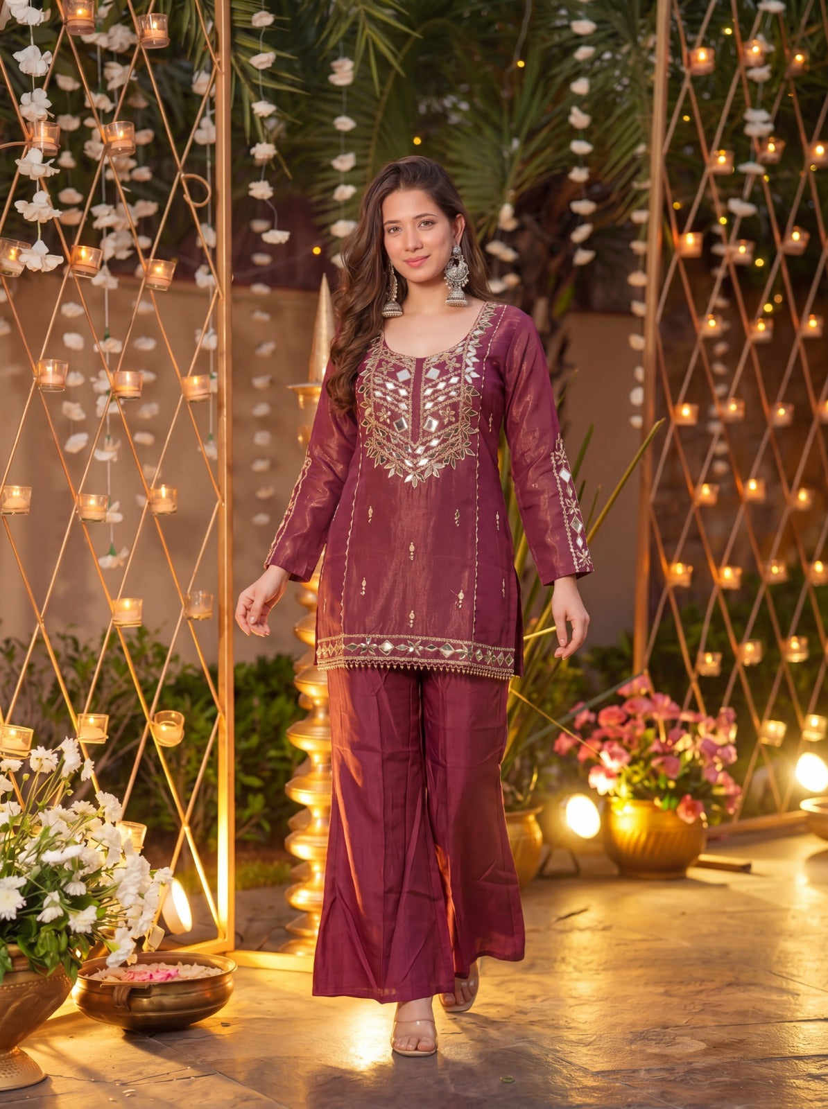 Royale Wine Roman Silk Kurta Pant