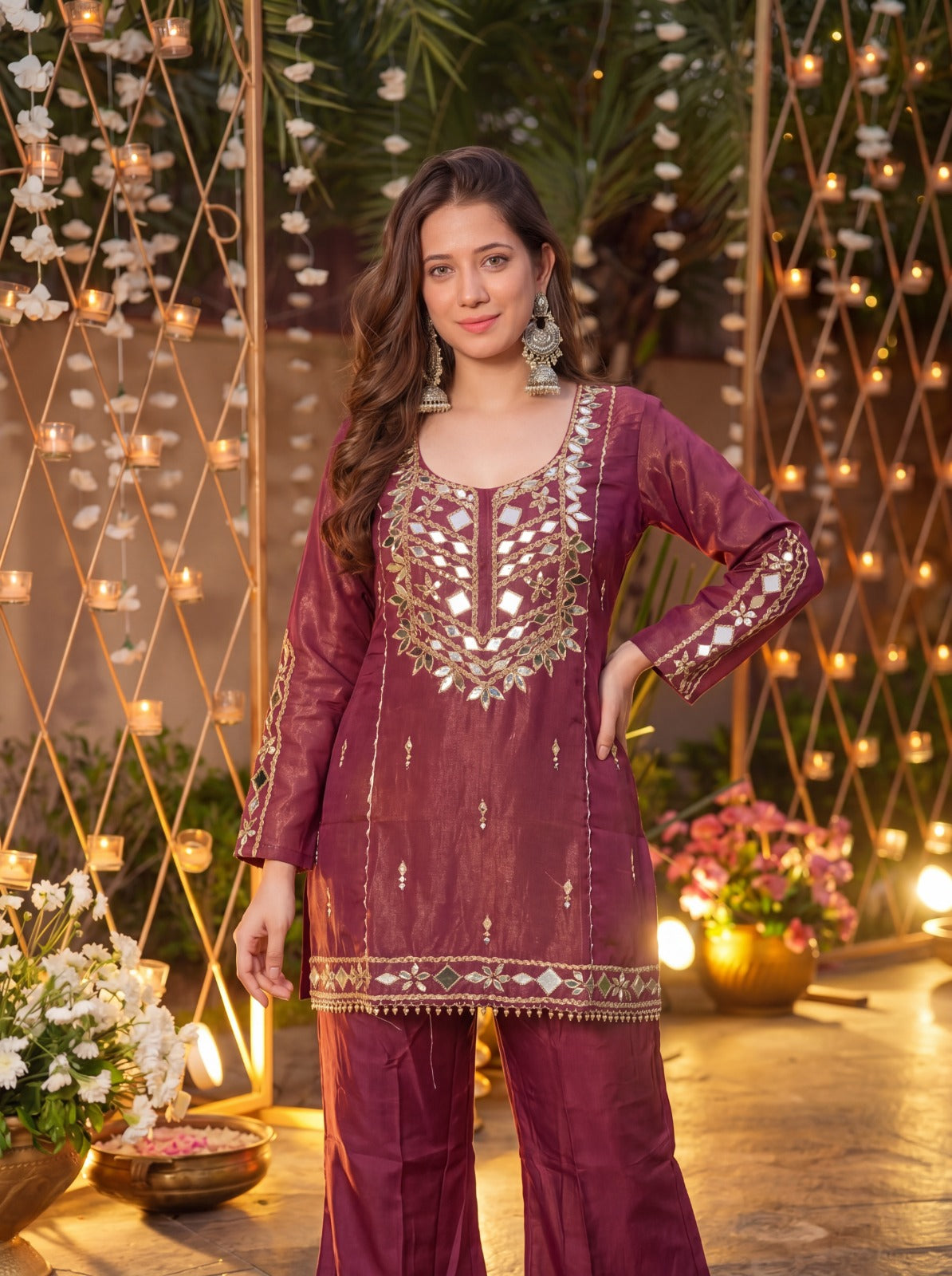 Royale Wine Roman Silk Kurta Pant