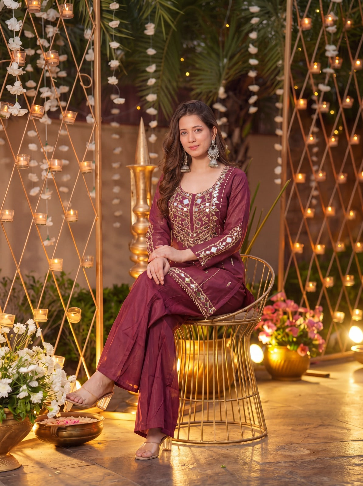 Royale Wine Roman Silk Kurta Pant