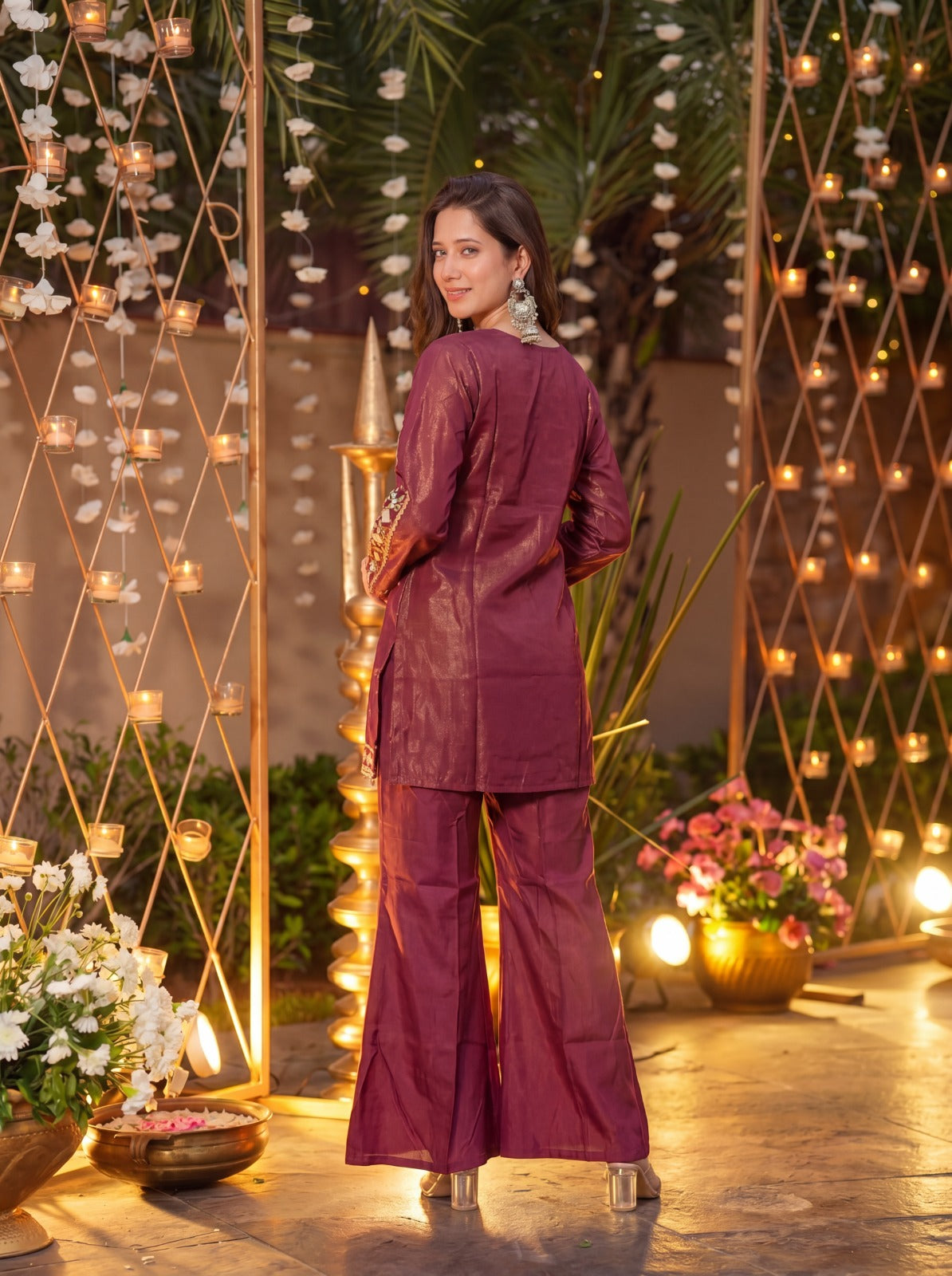Royale Wine Roman Silk Kurta Pant
