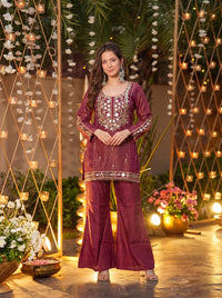 Royale Wine Roman Silk Kurta Pant