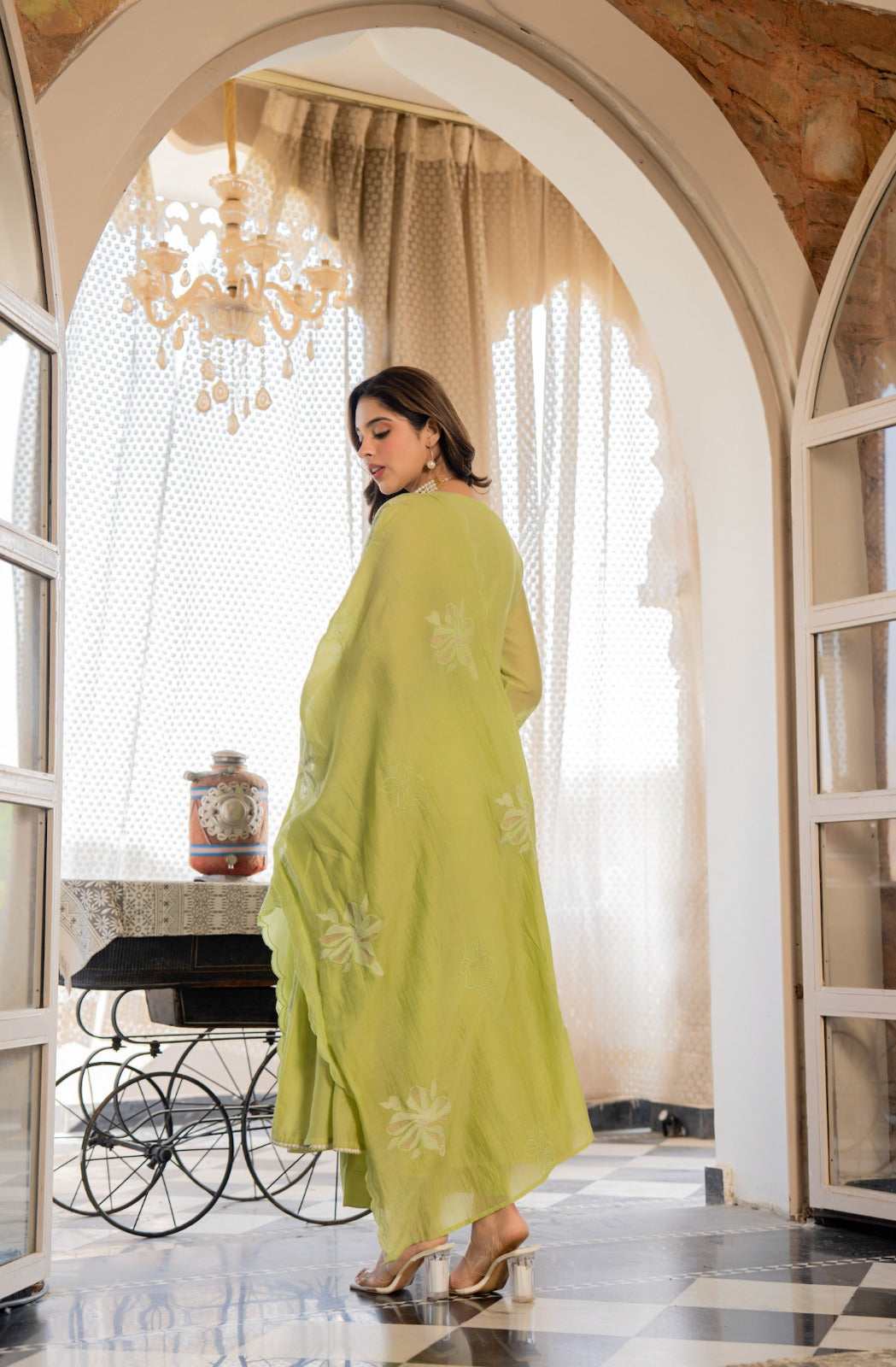 Pista Bloom Embroidered Kurta Set