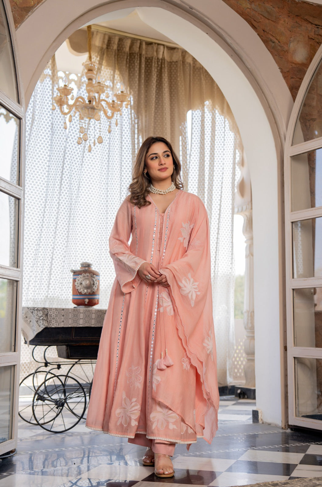 Blush Bloom Embroidered Anarkali Kurta Set