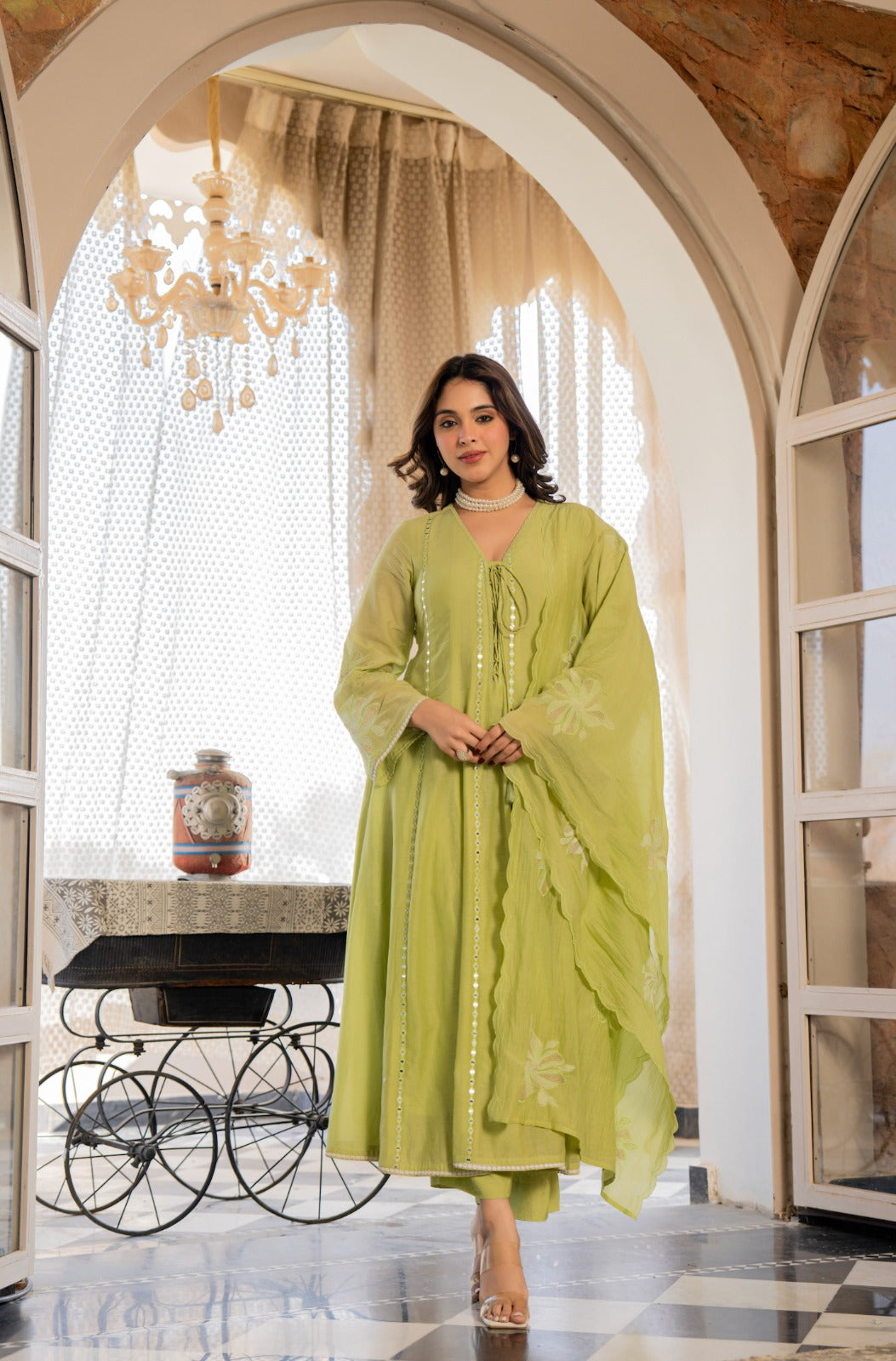 Pista Bloom Embroidered Kurta Set
