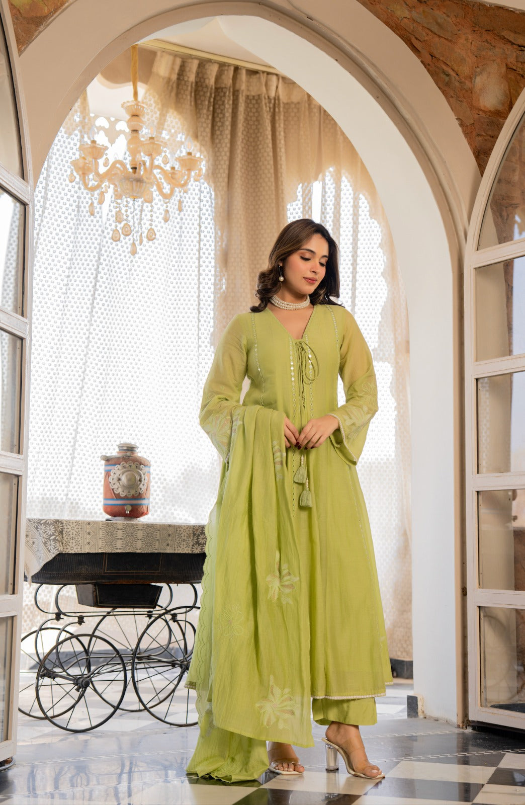 Pista Bloom Embroidered Kurta Set