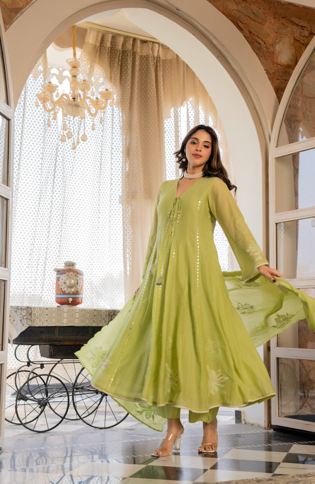 Pista Bloom Embroidered Kurta Set