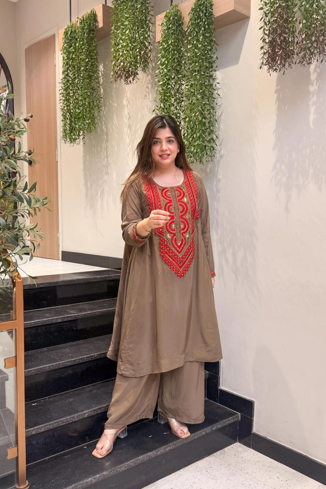 Mocha Grace Embroidered Co-Ord Set