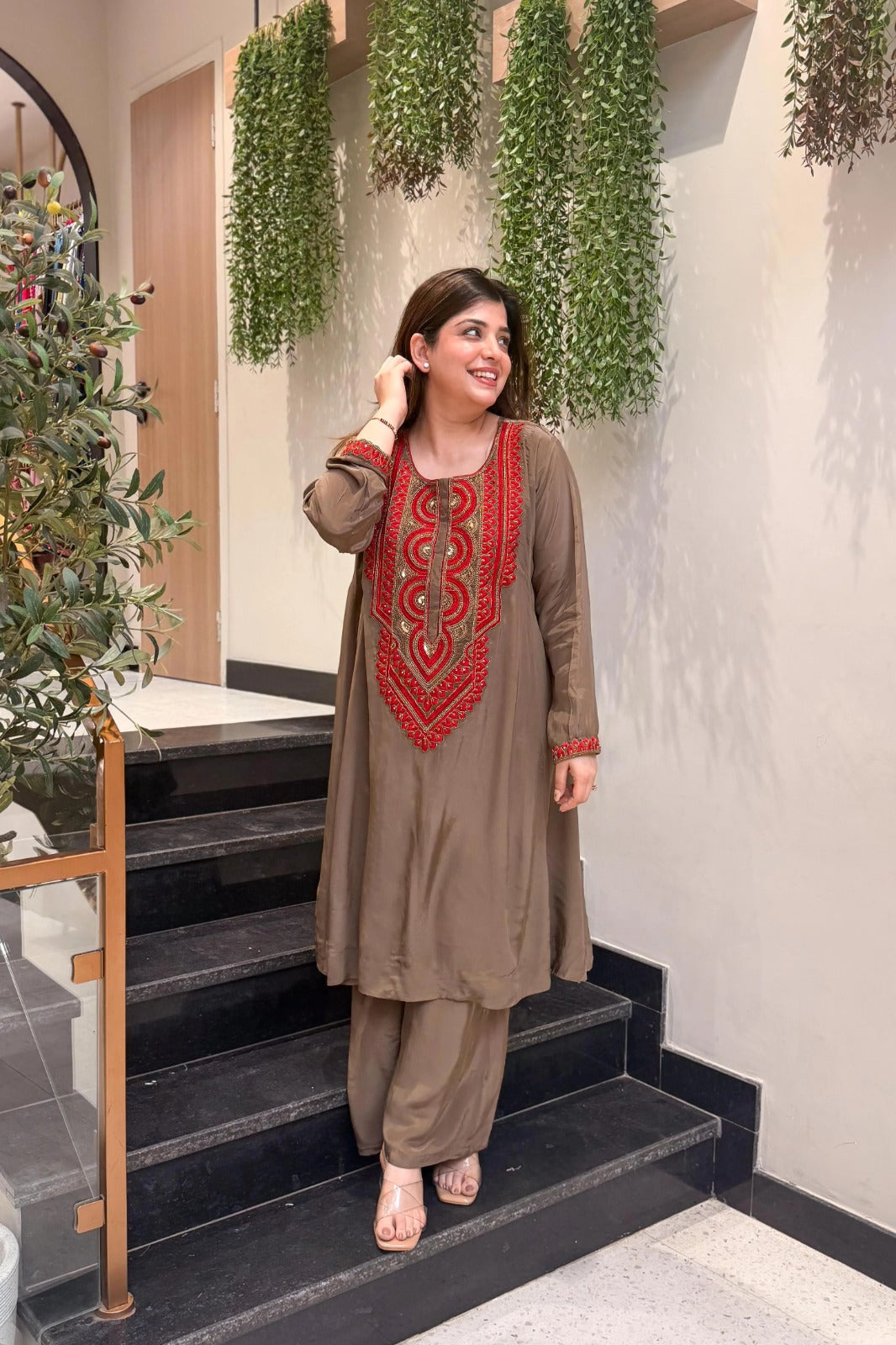 Mocha Grace Embroidered Co-Ord Set
