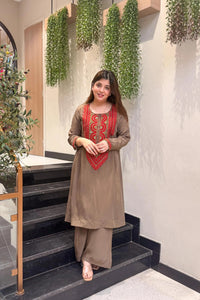 Mocha Grace Embroidered Co-Ord Set