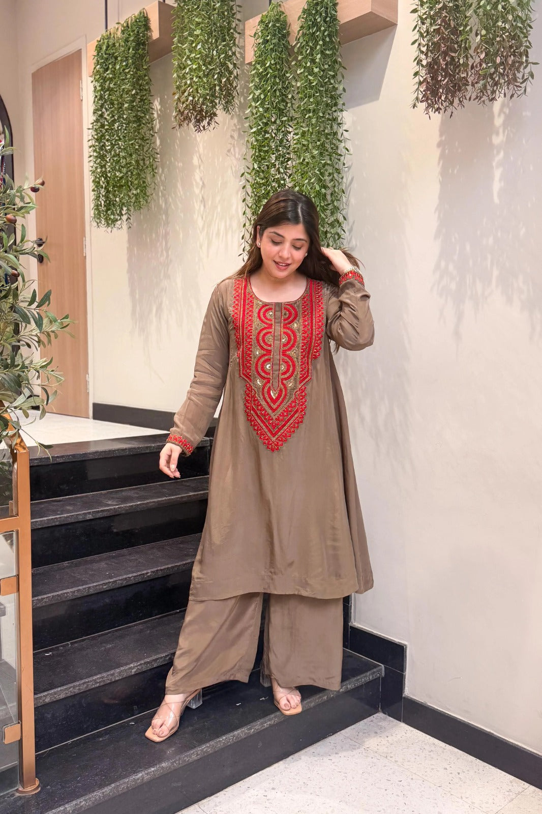 Mocha Grace Embroidered Co-Ord Set