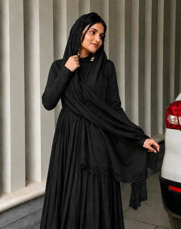 Premium Black Cotton Anarkali Suit Set
