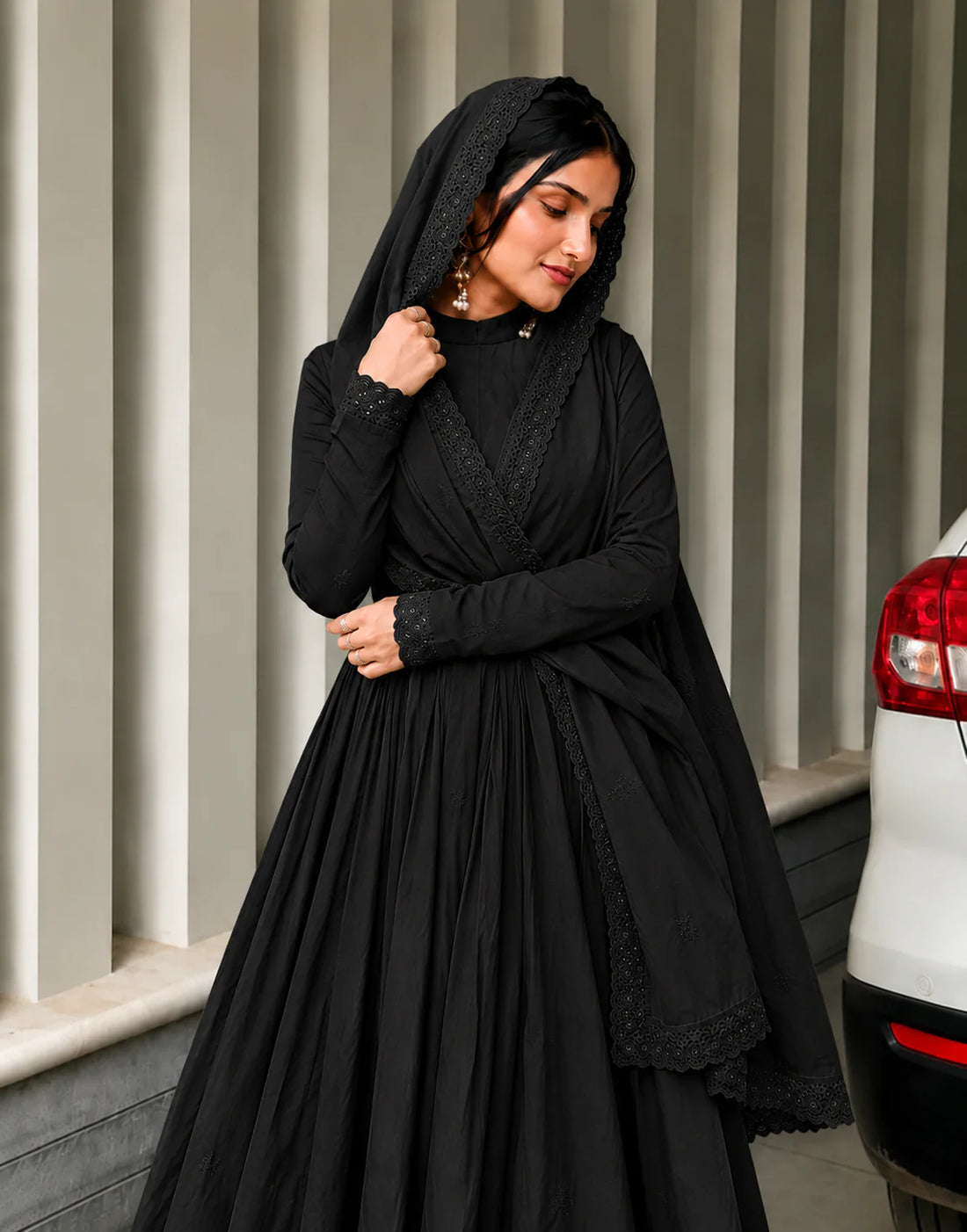 Premium Black Cotton Anarkali Suit Set