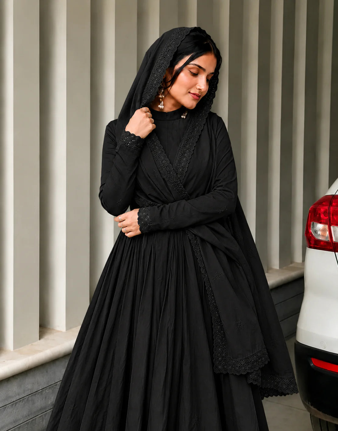 Premium Black Cotton Anarkali Suit Set
