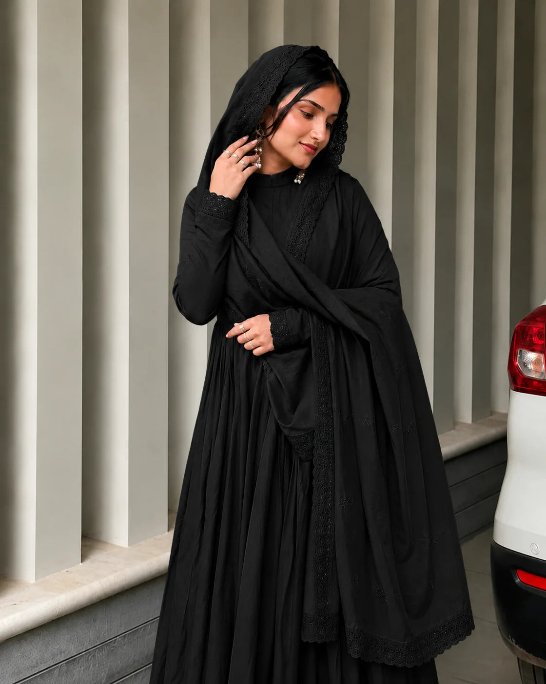 Premium Black Cotton Anarkali Suit Set