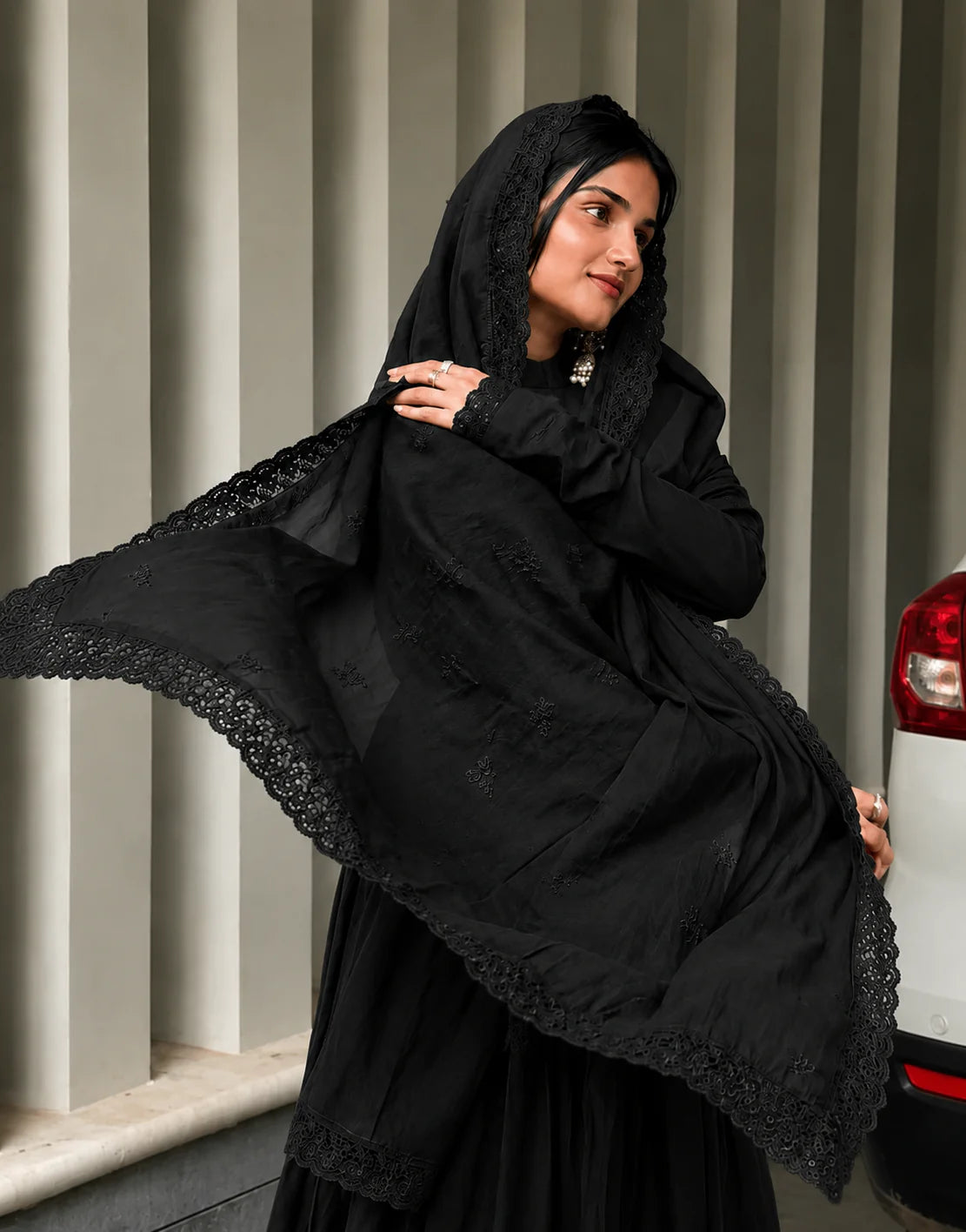 Premium Black Cotton Anarkali Suit Set